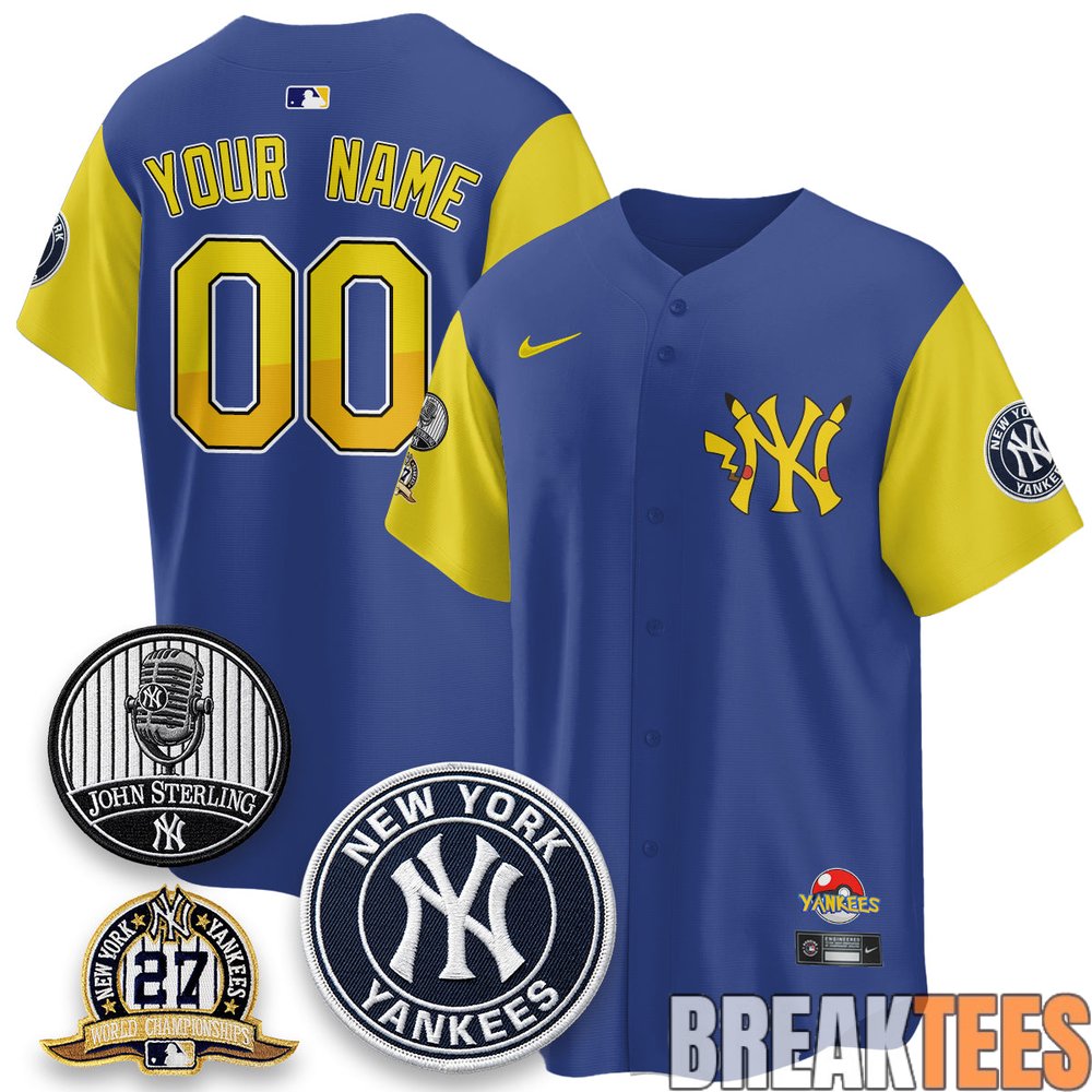 New York Yankees x Pokémon Cartoon Custom Baseball Jersey New York Yankees x Pokémon Cartoon Custom Baseball Jersey