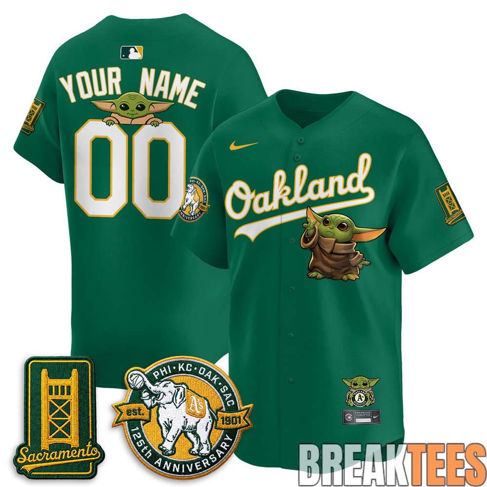 Oakland Athletics x Star Wars Baby Yoda 2026 Custom Baseball Jersey Oakland Athletics x Star Wars Baby Yoda 2026 Custom Baseball Jersey
