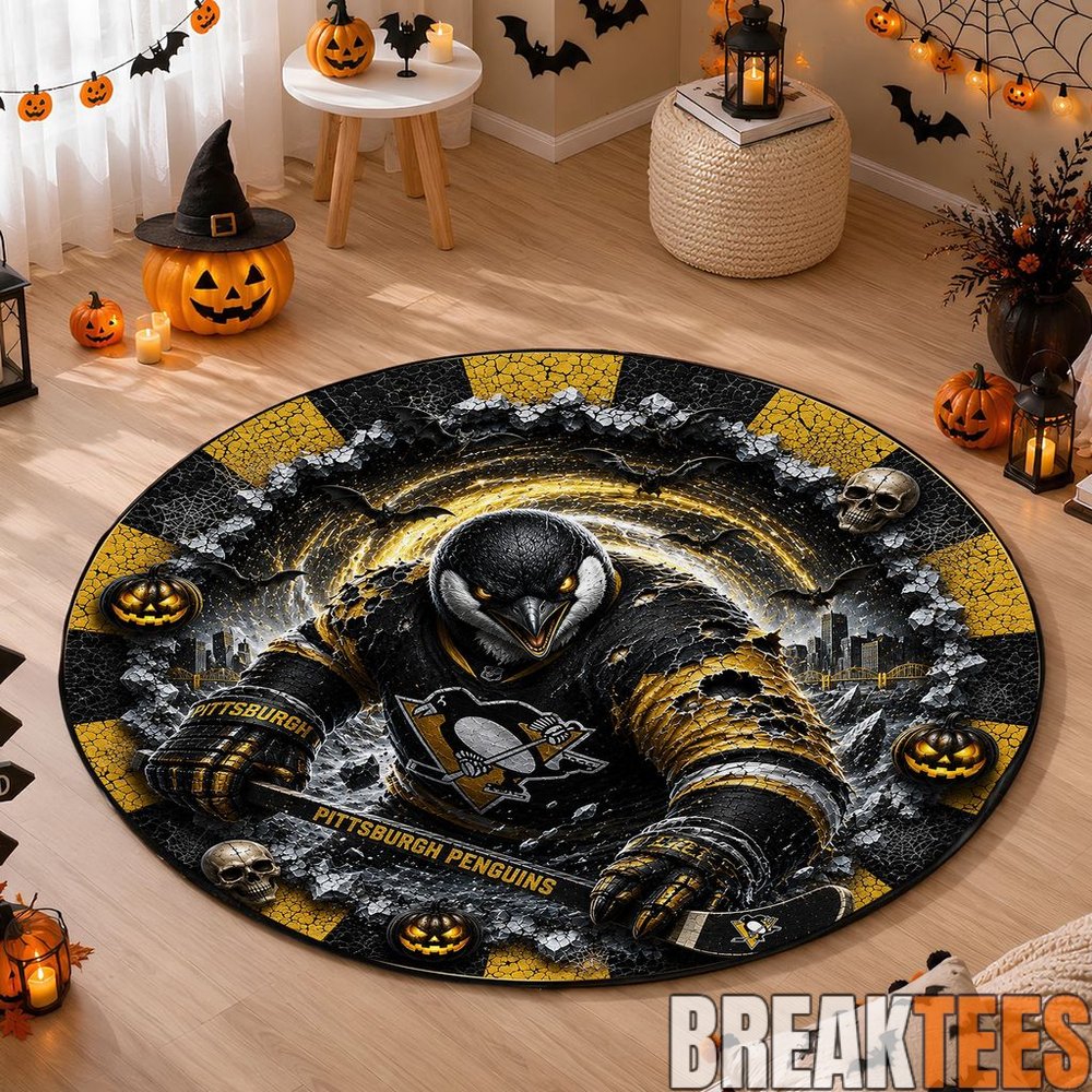 Pittsburgh Penguins Special Halloween Round Quilted Rug Pittsburgh Penguins Special Halloween Round Quilted Rug