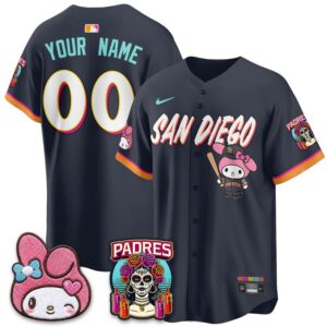 San Diego Padres x Kuromi Pink Sanrio Friend Día de los Muertos Custom Baseball Jersey