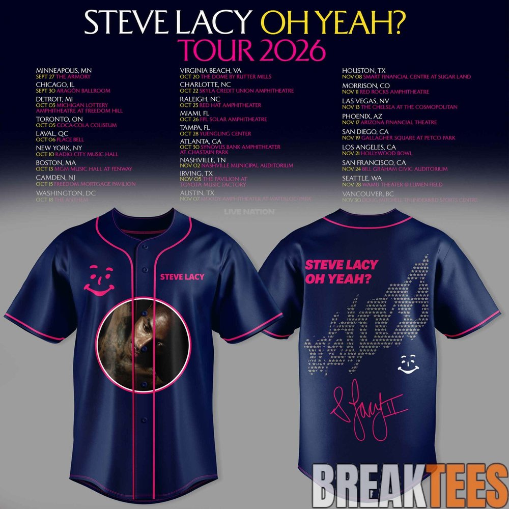 Steve Lacy Oh yeah Tour 2026 Baseball Jersey Steve Lacy Oh yeah Tour 2026 Baseball Jersey