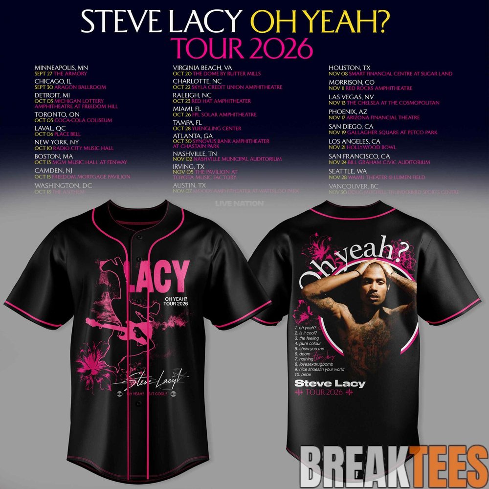 Steve Lacy Oh yeah Tour 2026 Baseball Jersey Steve Lacy Oh yeah Tour 2026 Baseball Jersey