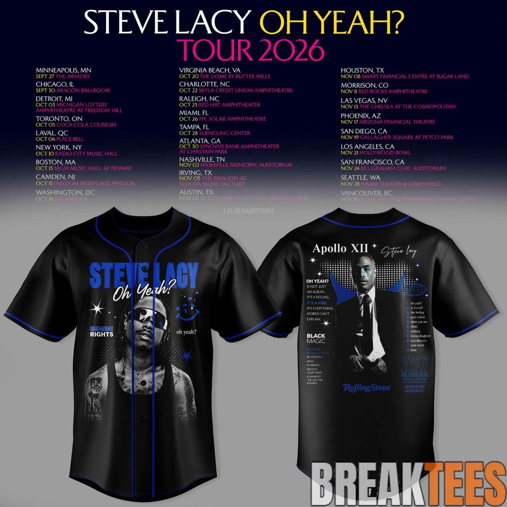 Steve Lacy Oh yeah Tour 2026 Baseball Jersey Steve Lacy Oh yeah Tour 2026 Baseball Jersey