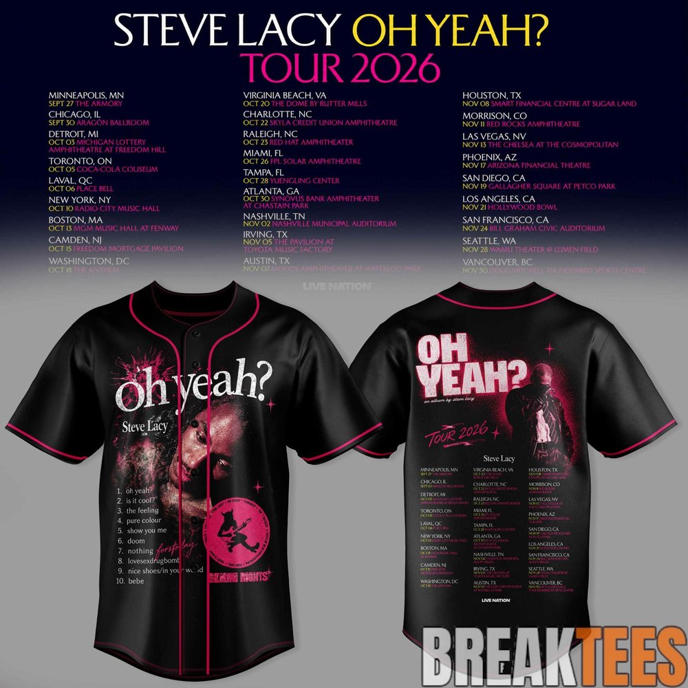 Steve Lacy Oh yeah Tour 2026 Baseball Jersey Steve Lacy Oh yeah Tour 2026 Baseball Jersey