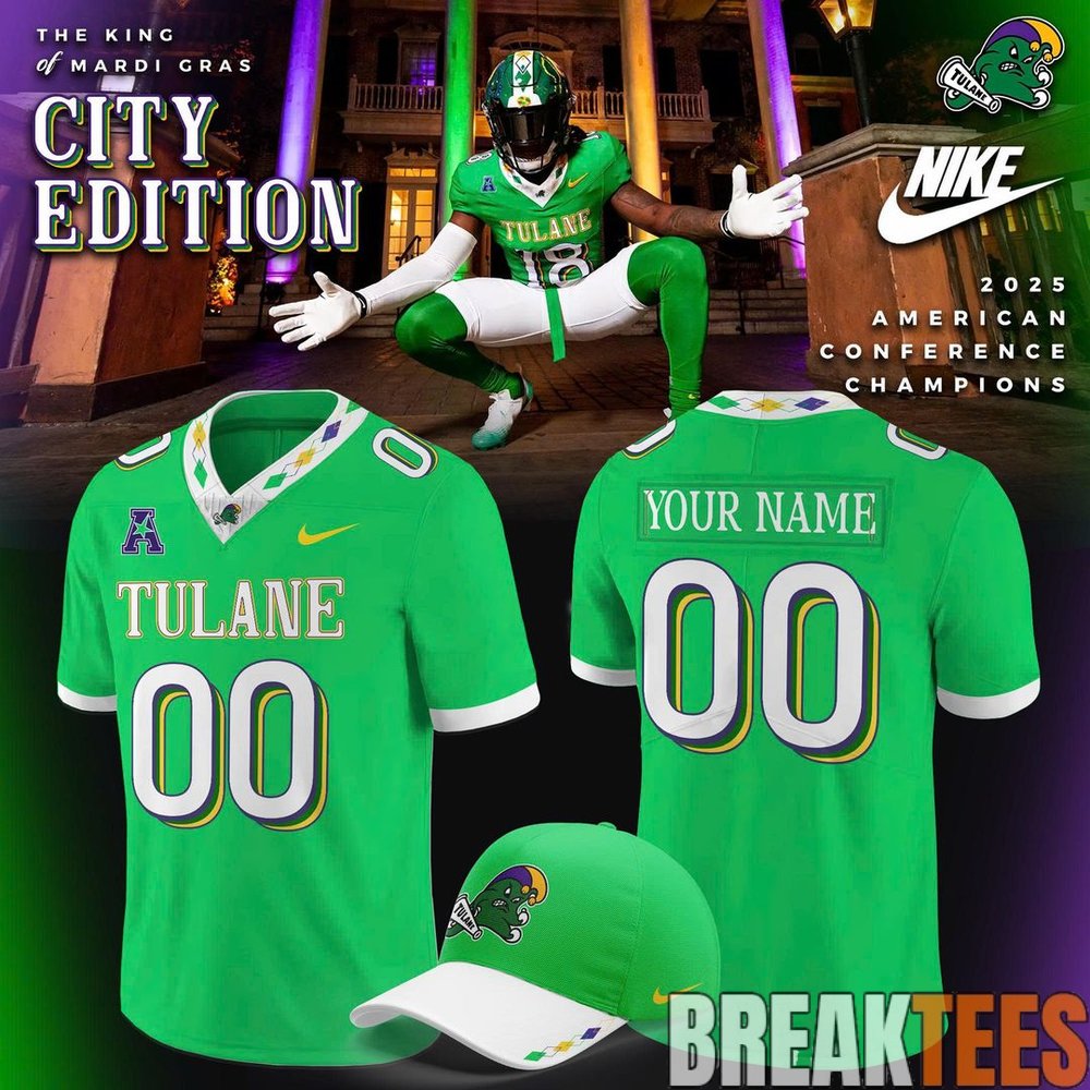 Tulane Green Wave Mardi Gras City Edition Custom Football Jersey Tulane Green Wave Mardi Gras City Edition Custom Football Jersey