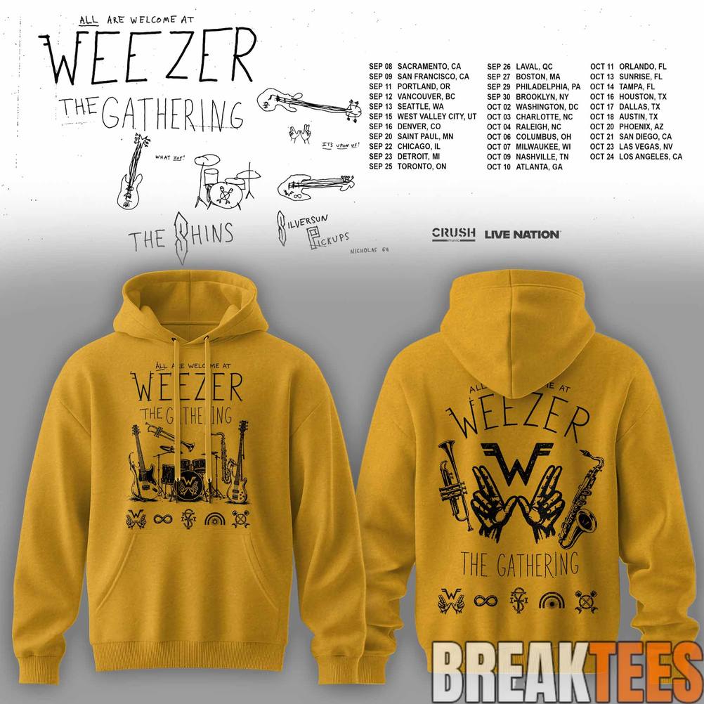 Weezer The Gathering Tour Premium 3D All-Over Print Yellow Hoodie Weezer The Gathering Tour Premium 3D All-Over Print Yellow Hoodie