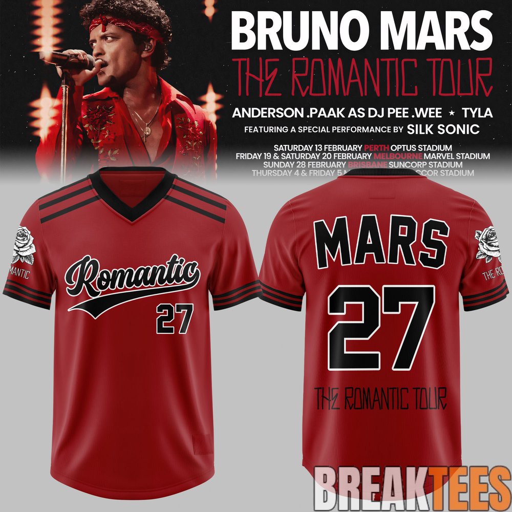 Bruno Mars The Romantic Tour AUS & NZ Exclusive Football Jersey Bruno Mars The Romantic Tour AUS & NZ Exclusive Football Jersey