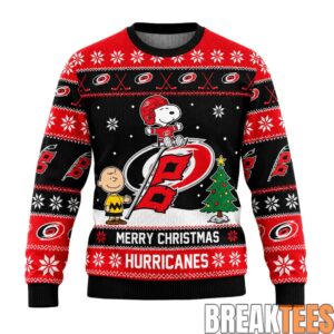 Carolina Hurricanes Snoopy And Charlie Brown Hockey Christmas 2026 Ugly Sweater