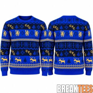 Chelsea FC Gold Reindeer Christmas 2026 Jumper Ugly Sweater