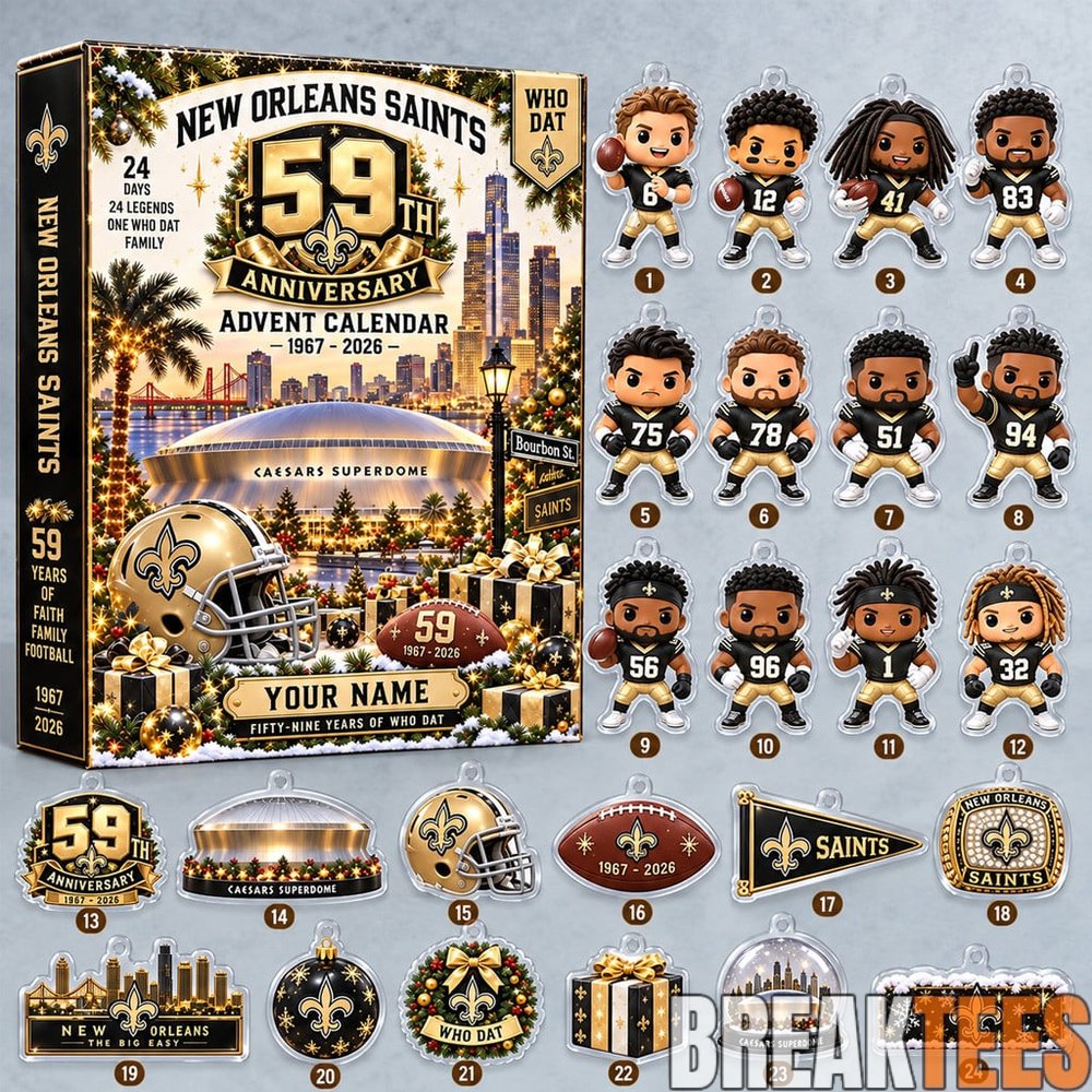 New Orleans Saints 59th Anniversary Custom Name Advent Calendar 2026 – 24 Collectible Charms New Orleans Saints 59th Anniversary Custom Name Advent Calendar 2026 – 24 Collectible Charms