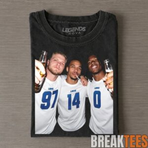 Detroit Lions Aidan Hutchinson, Amon-Ra St. Brown & Jahmyr Gibbs Drinking & Middle Finger Tee 1 Detroit Lions Aidan Hutchinson, Amon-Ra St. Brown & Jahmyr Gibbs Drinking & Middle Finger Tee 1