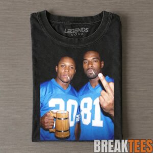 Detroit Lions Barry Sanders & Calvin Johnson Drinking & Middle Finger Tee