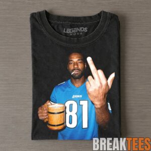 Detroit Lions Barry Sanders & Calvin Johnson Drinking & Middle Finger Tee 1