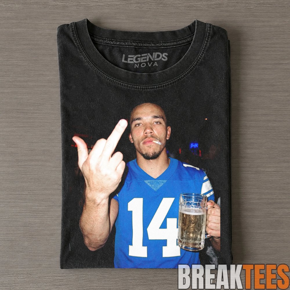 Detroit Lions Amon-Ra St. Brown Drinking & Middle Finger Tee Detroit Lions Amon-Ra St. Brown Drinking & Middle Finger Tee
