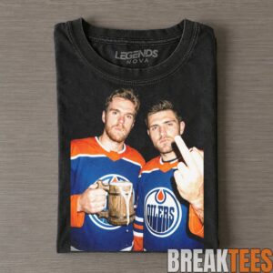 Edmonton Oilers Connor McDavid & Leon Draisaitl Drinking & Middle Finger Tee