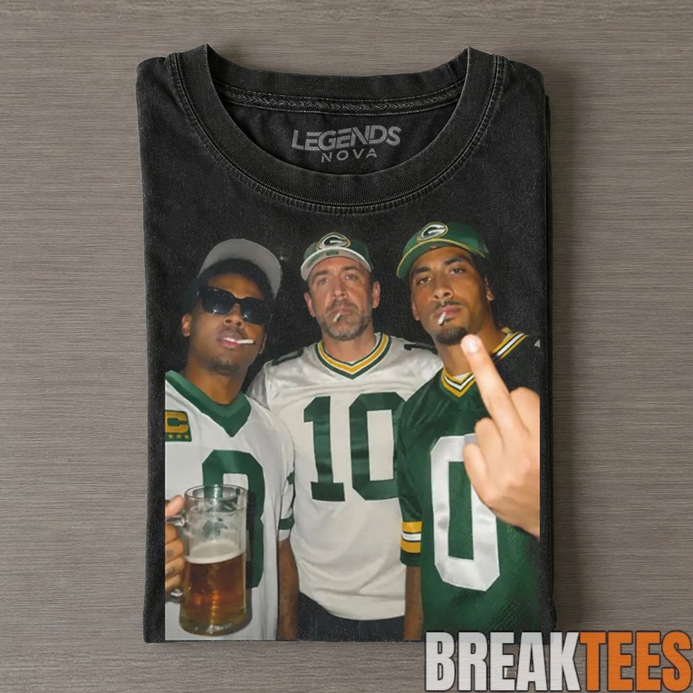 Green Bay Packers Jordan Love Triple Era Drinking & Middle Finger Tee Green Bay Packers Jordan Love Triple Era Drinking & Middle Finger Tee
