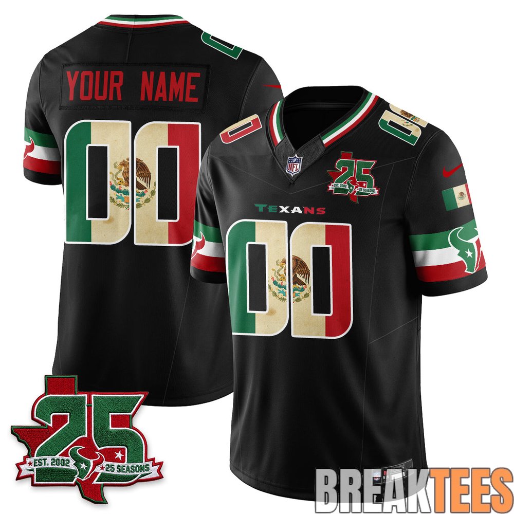 Houston Texans 25 Seasons Mexico Style Custom Football Jersey – Stitched Houston Texans 25 Seasons Mexico Style Custom Football Jersey – Stitched
