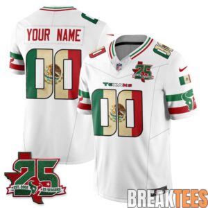 Houston Texans 25 Seasons Mexico Style Custom Football Jersey - Stitched 1 Houston Texans 25 Seasons Mexico Style Custom Football Jersey - Stitched 1