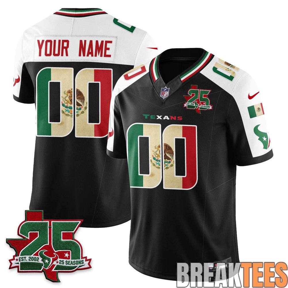 Houston Texans 25 Seasons Mexico Style Custom Football Jersey – Stitched Houston Texans 25 Seasons Mexico Style Custom Football Jersey – Stitched