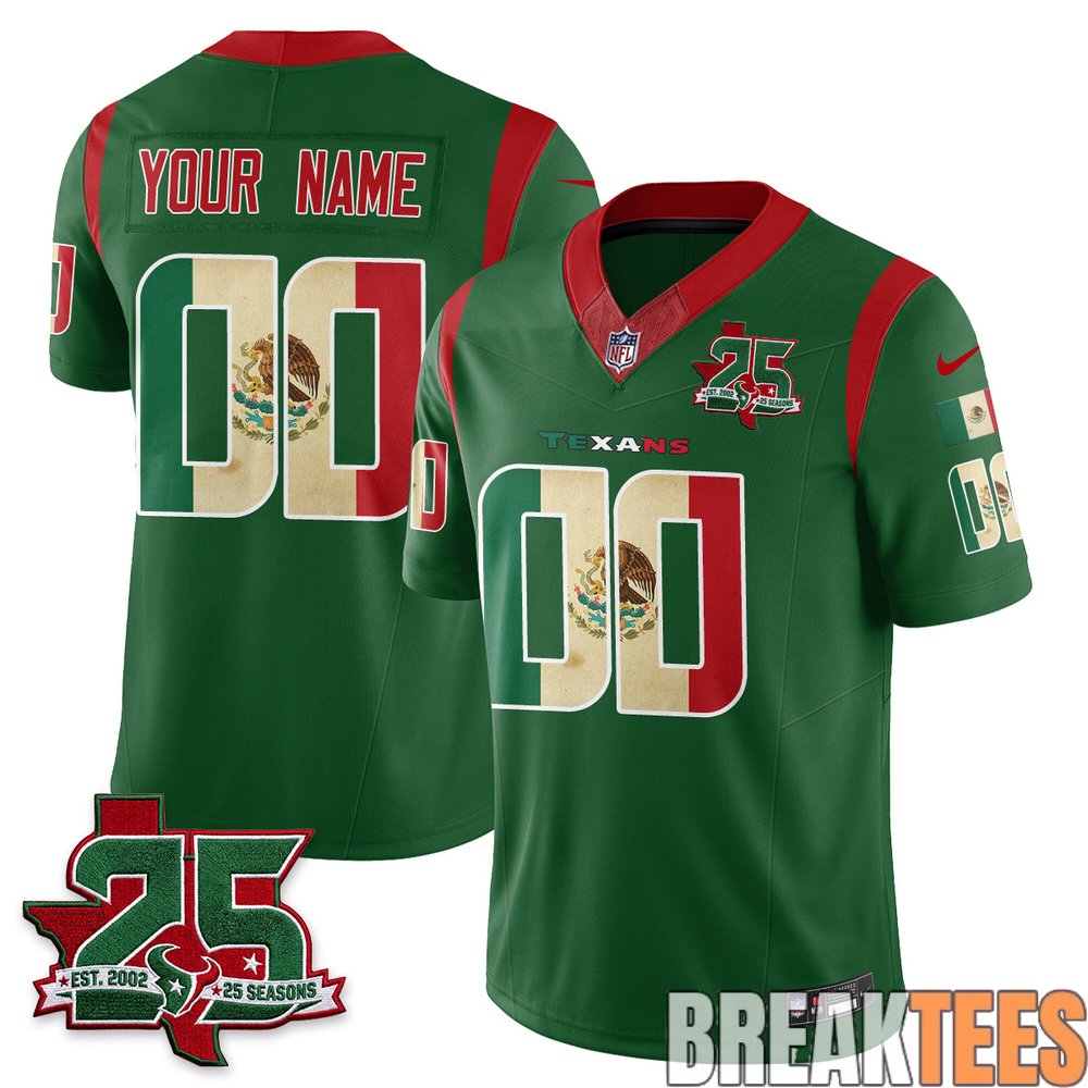 Houston Texans 25 Seasons Mexico Style Custom Football Jersey – Stitched Houston Texans 25 Seasons Mexico Style Custom Football Jersey – Stitched