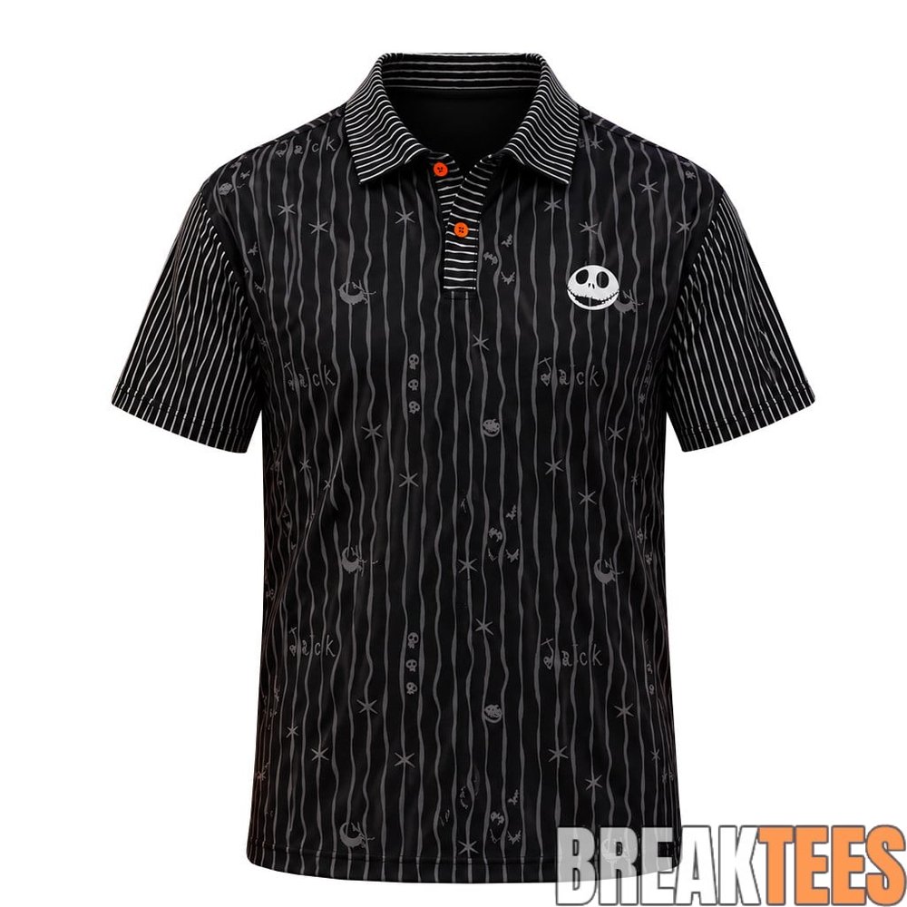 Jack Skellington Spooky Pinstripe Halloween 2026 Polo Shirt Jack Skellington Spooky Pinstripe Halloween 2026 Polo Shirt