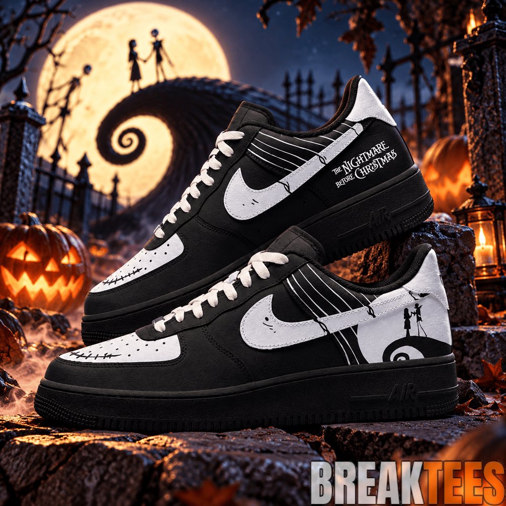 Jack Skellington The Nightmare Before Christmas Black White Halloween AF1 Shoes Jack Skellington The Nightmare Before Christmas Black White Halloween AF1 Shoes