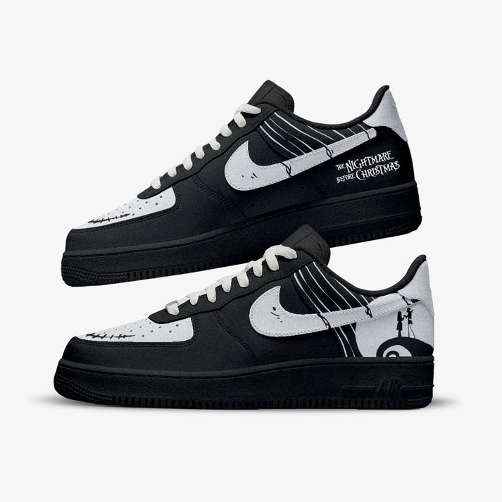 Jack Skellington The Nightmare Before Christmas Black White Halloween AF1 Shoes Jack Skellington The Nightmare Before Christmas Black White Halloween AF1 Shoes