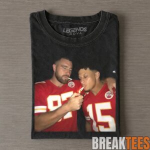 Kansas City Chiefs Travis Kelce & Patrick Mahomes Drinking & Middle Finger Tee 1
