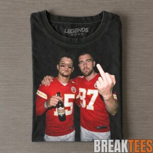 Kansas City Chiefs Patrick Mahomes & Travis Kelce Drinking & Middle Finger Tee