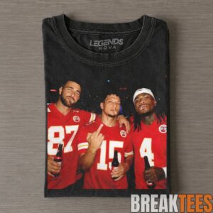 Kansas City Chiefs Travis Kelce, Patrick Mahomes & Rashee Rice Drinking & Middle Finger Tee