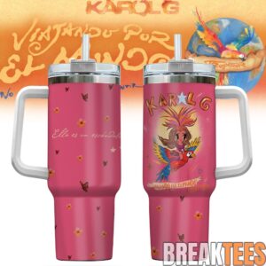 Karol G “NO ME ARREPIENTO DE SENTIR TANTO” 40oz Tumbler with Handle 1