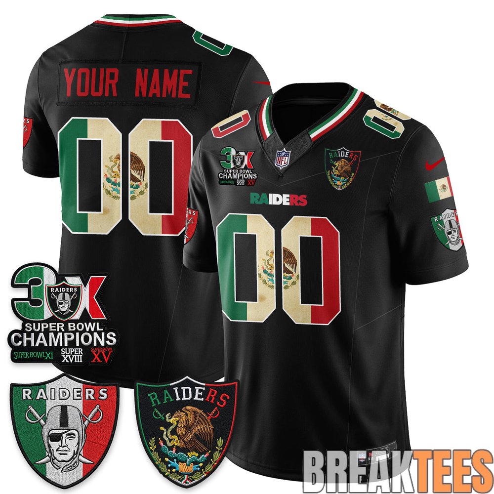 Las Vegas Raiders 3X Champs Mexico Football Jersey – Stitched Las Vegas Raiders 3X Champs Mexico Football Jersey – Stitched