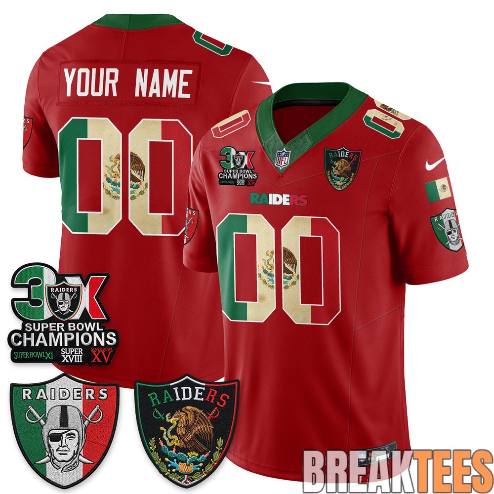 Las Vegas Raiders 3X Champs Mexico Football Jersey – Stitched Las Vegas Raiders 3X Champs Mexico Football Jersey – Stitched