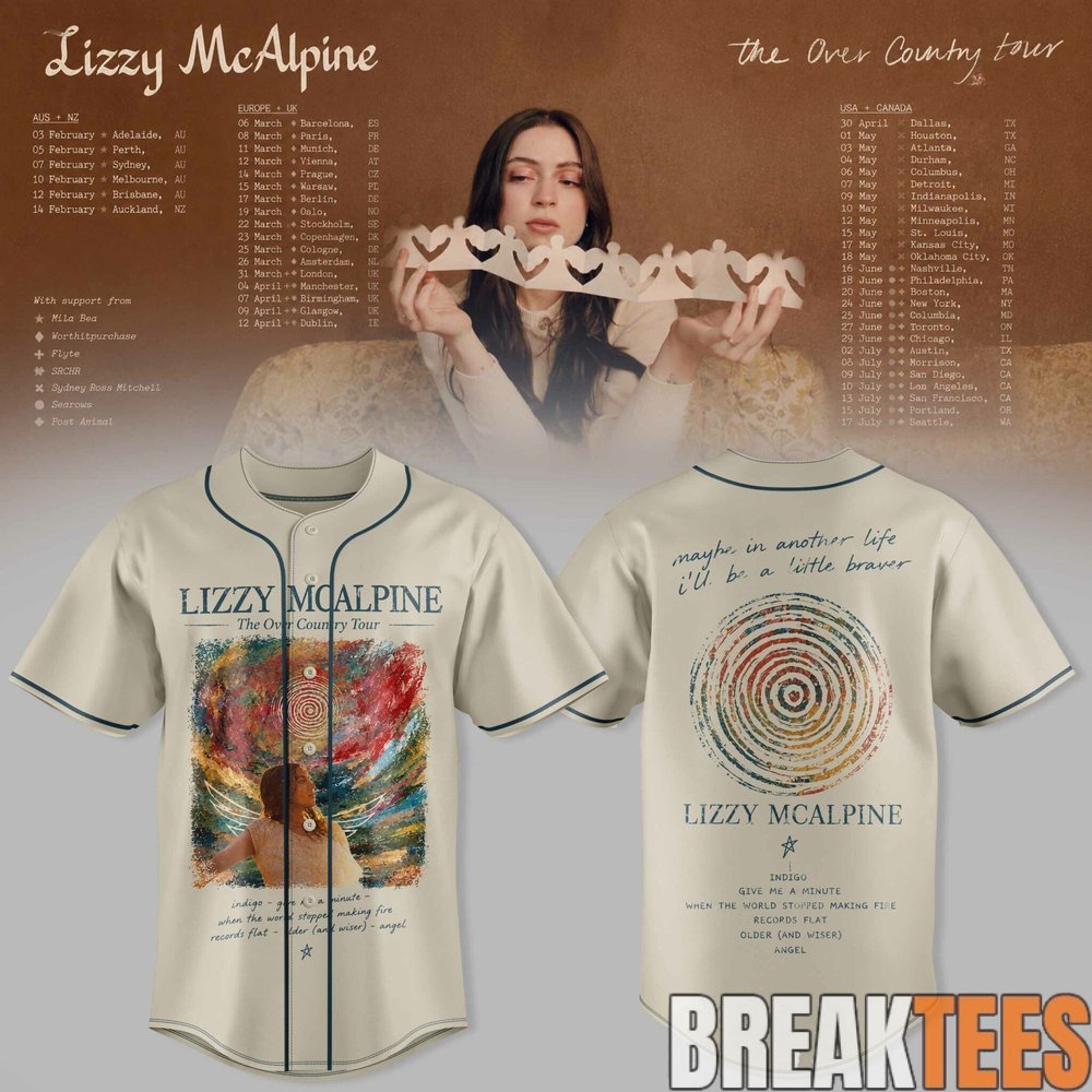 Lizzy MCalpine – The Over Country Tour Baseball Jersey Lizzy MCalpine – The Over Country Tour Baseball Jersey