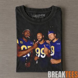 Los Angeles Rams Myles Garrett, Aaron Donald & Matthew Stafford Drinking & Middle Finger Tee 3