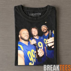 Los Angeles Rams Myles Garrett, Aaron Donald & Matthew Stafford Drinking & Middle Finger Tee 4