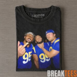 Los Angeles Rams Myles Garrett, Aaron Donald & Matthew Stafford Drinking & Middle Finger Tee 5