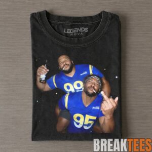 Los Angeles Rams Myles Garrett, Aaron Donald & Matthew Stafford Drinking & Middle Finger Tee 6