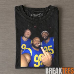 Los Angeles Rams Myles Garrett, Aaron Donald & Matthew Stafford Drinking & Middle Finger Tee 7