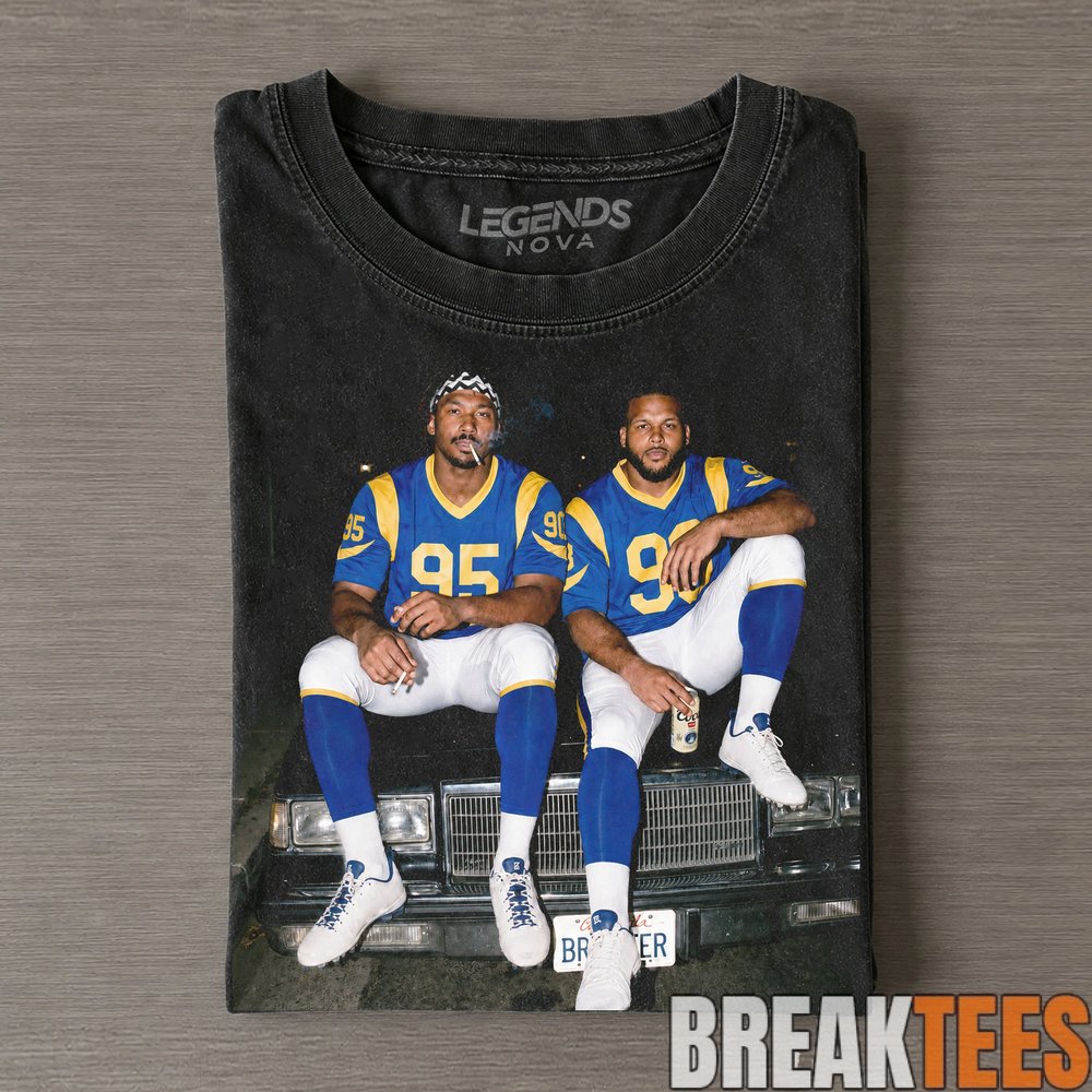 Los Angeles Rams Myles Garrett & Aaron Donald Smoking & Drinking Tee Los Angeles Rams Myles Garrett & Aaron Donald Smoking & Drinking Tee