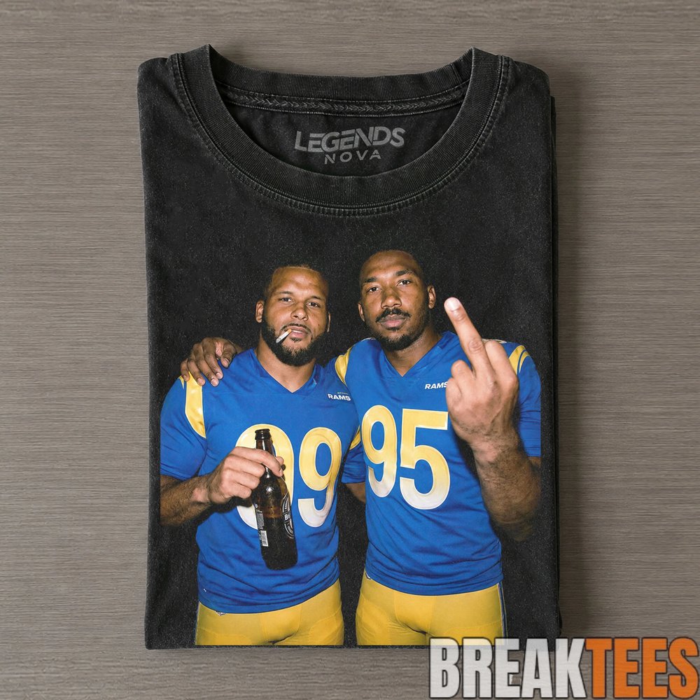 Los Angeles Rams Myles Garrett & Aaron Donald Smoking & Drinking Tee Los Angeles Rams Myles Garrett & Aaron Donald Smoking & Drinking Tee