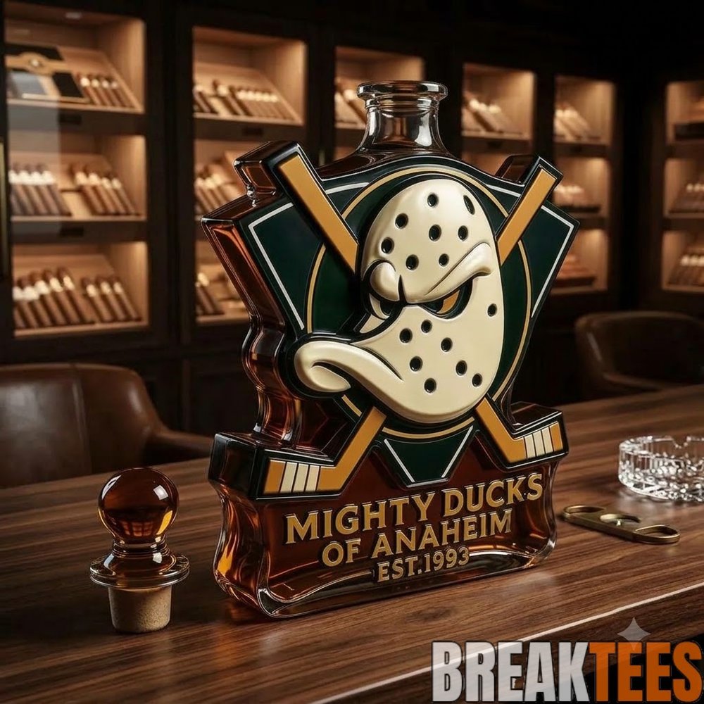 Mighty Ducks Of Anaheim Hockey Mask Glass Whiskey Decanter Mighty Ducks Of Anaheim Hockey Mask Glass Whiskey Decanter