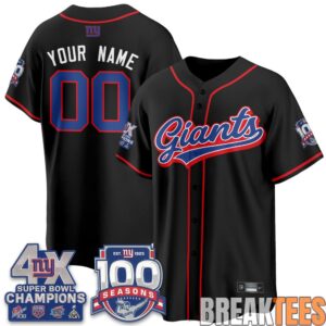 New York Giants 4X Champs & 100 Anniversary Custom Baseball Jersey - Stitched 1