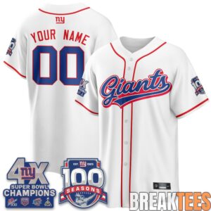 New York Giants 4X Champs & 100 Anniversary Custom Baseball Jersey - Stitched 2