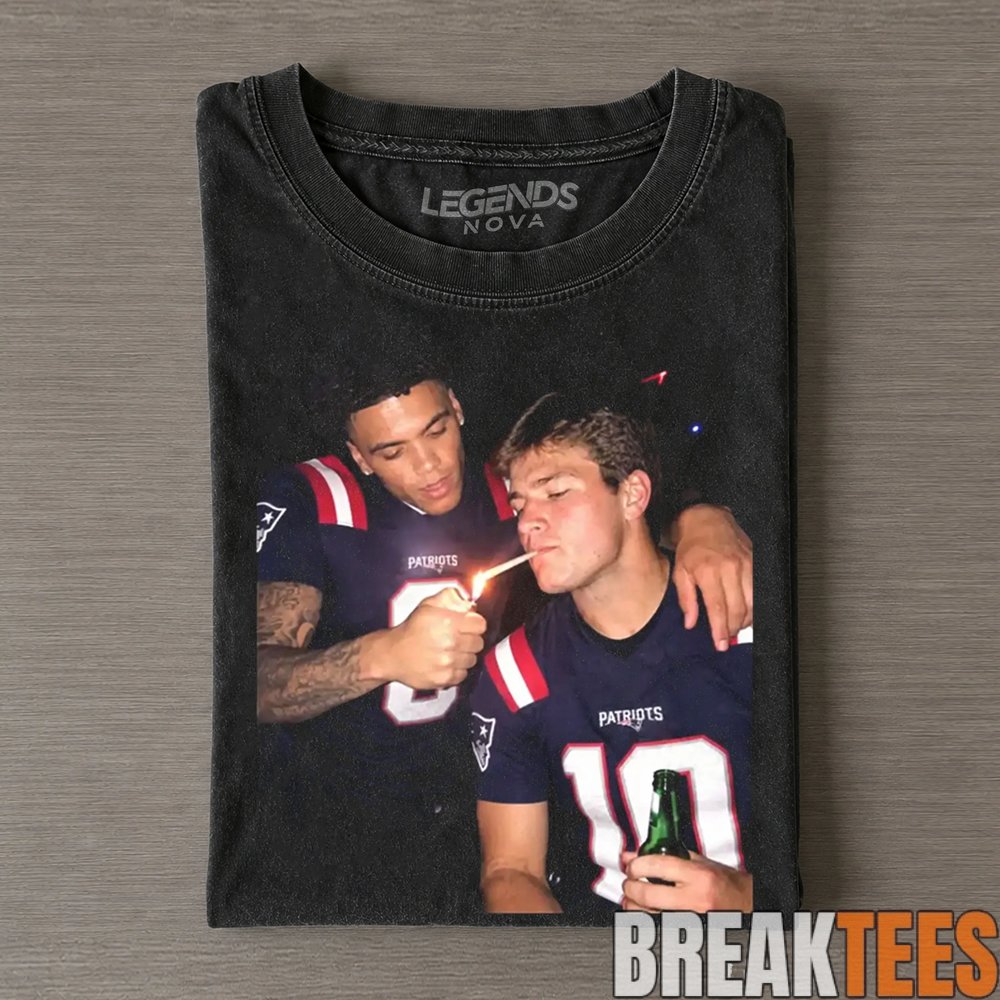 New England Patriots Stefon Diggs & Drake Maye Smoking & Drinking Tee New England Patriots Stefon Diggs & Drake Maye Smoking & Drinking Tee