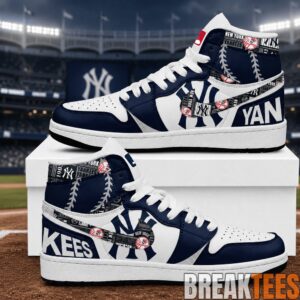 New York Yankees Navy White Baseball Logo AJ1 High Top Shoes for Baseball Fans