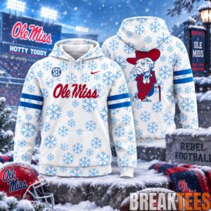 Ole Miss Rebels Football Team Snowflake Pattern White Graphic Hoodie for College Football Fans