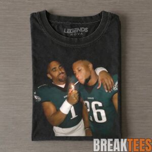 Philadelphia Eagles Jalen Hurts & Saquon Barkley Smoking, Drinking & Middle Finger Tee 1