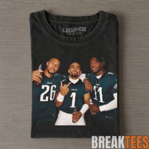 Philadelphia Eagles Saquon Barkley, Jalen Hurts & A.J. Brown Drinking & Middle Finger Tee