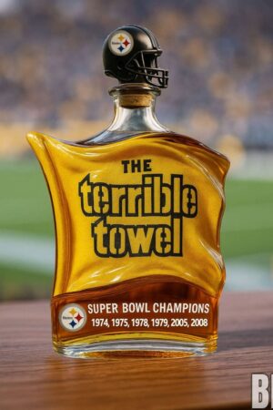 Pittsburgh Steelers Terrible Towel 50th Anniversary Limited Edition Whiskey Bottle